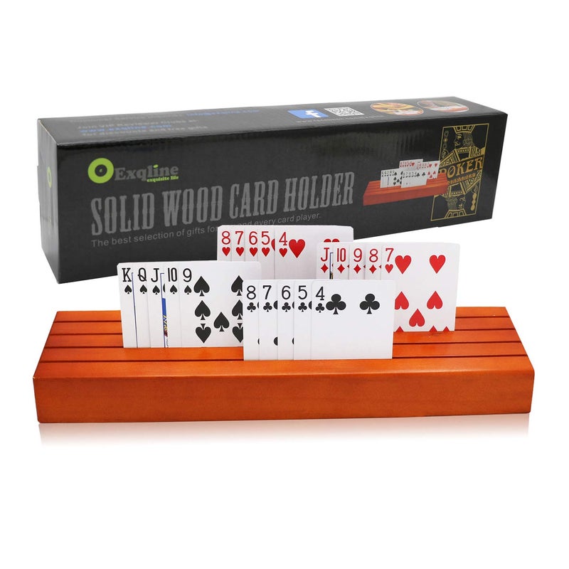 Exqline Wooden Playing Card Holder Tray Rack Organizer for Kids Seniors Adults - 13.8 inch* 3.1 Inch Extended Versions Long Enough for Bridge Canasta Strategy Card Playing - Image 5